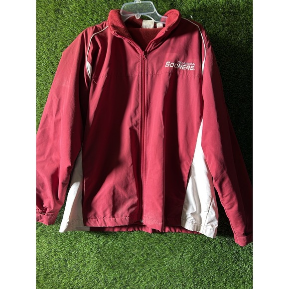 Vtg Oklahoma Sooners Red Oak Mens Large Red Full Zip  Jacket - Picture 1 of 9